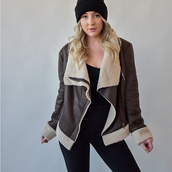 Brown Faux Shearling Jacket - Picture 3 of 6